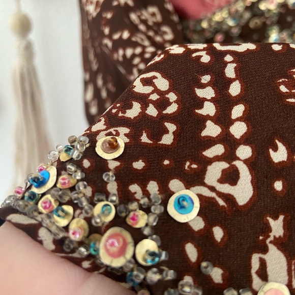 batik boho chiffon silk beaded top bohemian v neck blouse - Picture 3 of 16